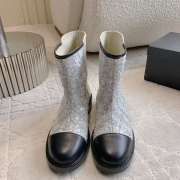 CC Ankle Boot 30MM Slight Beige Cowhide Sliver Glitter 464578
