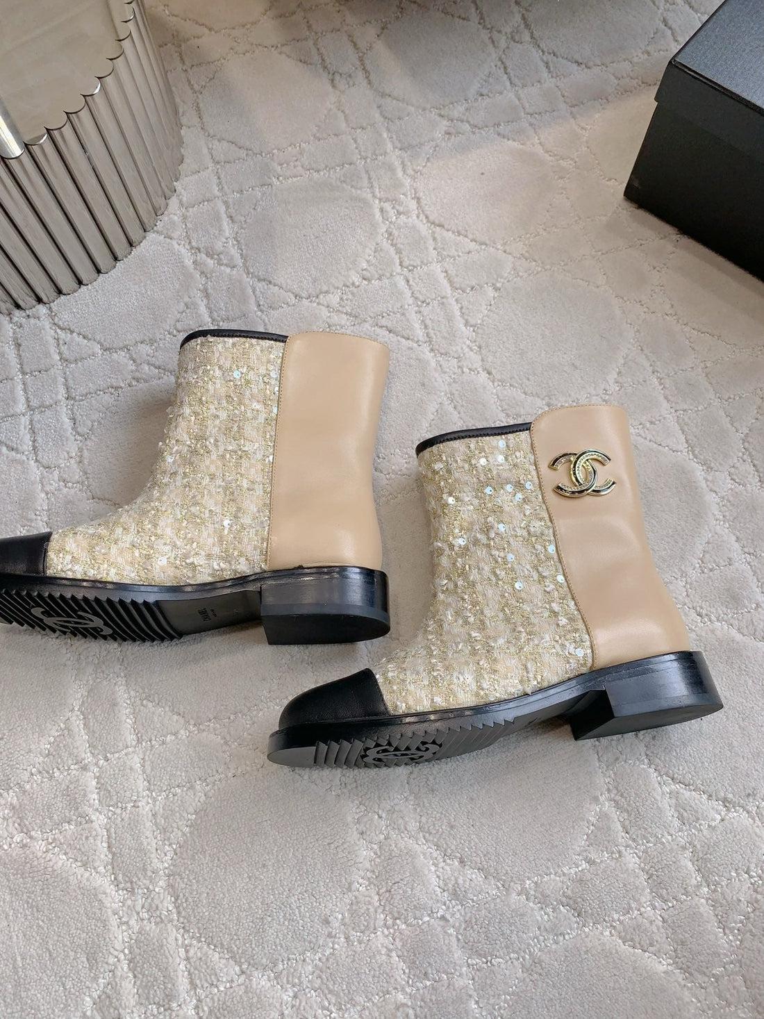 CC Ankle Boot 30MM Beige Cowhide Glitter 464577