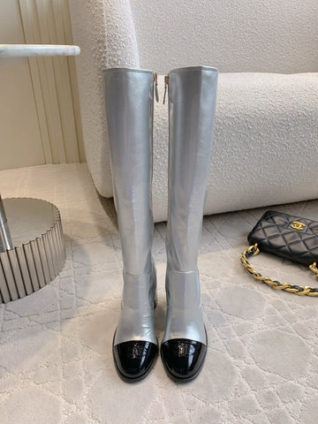 CC 25 Heeled Long Boot Silver Mix Black Patent Leather 516680