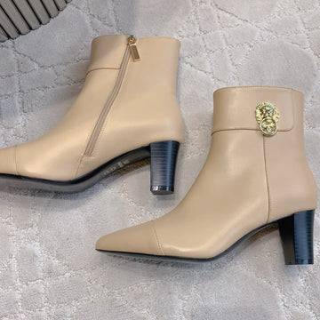 CC 25 Chunky High-Heeled Ankle Boots Beige Calfskin 516659