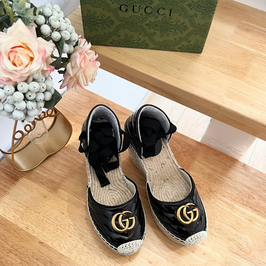 GG Crochet Platform Espadrilles Blush Black
