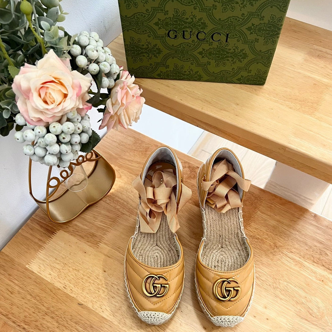GG Crochet Platform Espadrilles Blush Amber Yellow