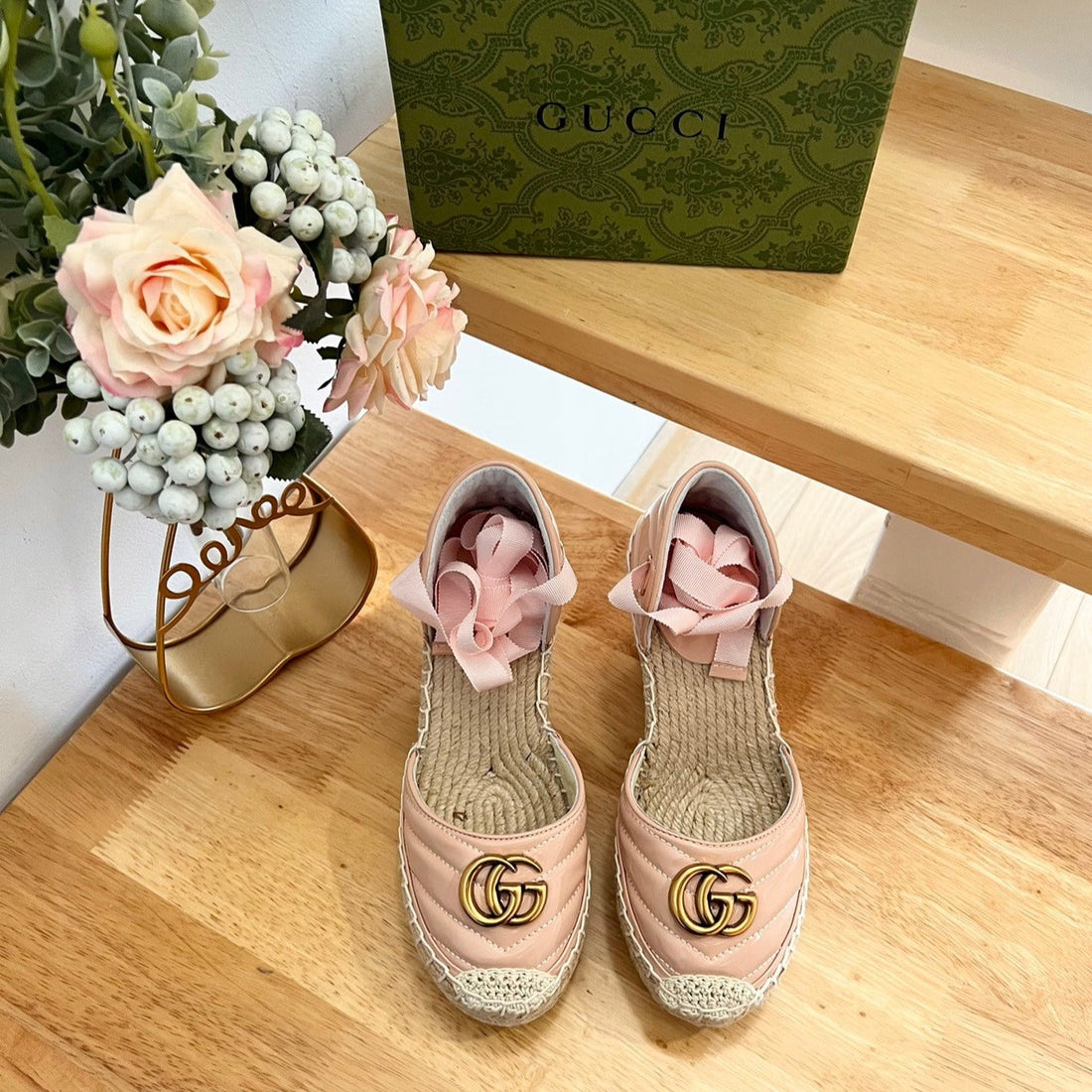 GG Crochet Platform Espadrilles Blush Pink