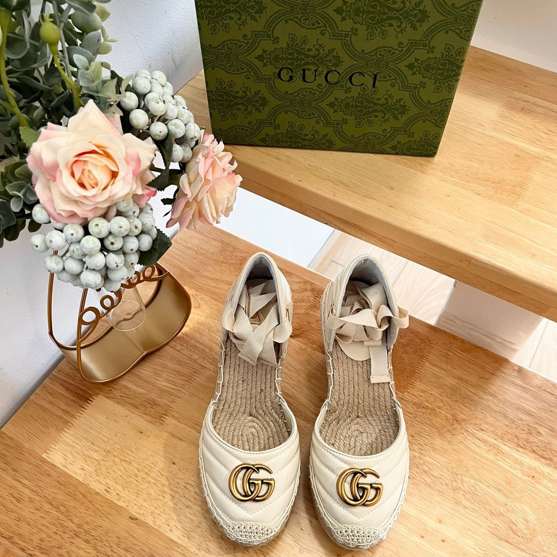 GG Crochet Platform Espadrilles White