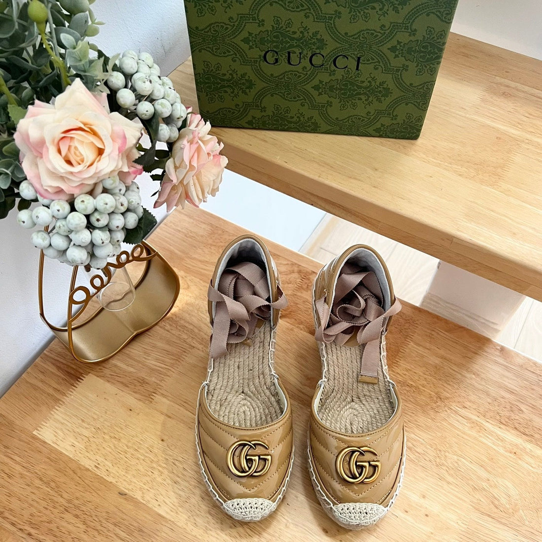 GG Crochet Platform Espadrilles Saddle Brown