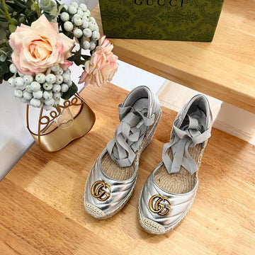 GG Crochet Platform Espadrilles Silver