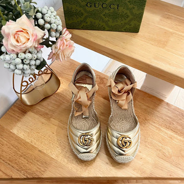 GG Crochet Platform Espadrilles Rose Tan Leather