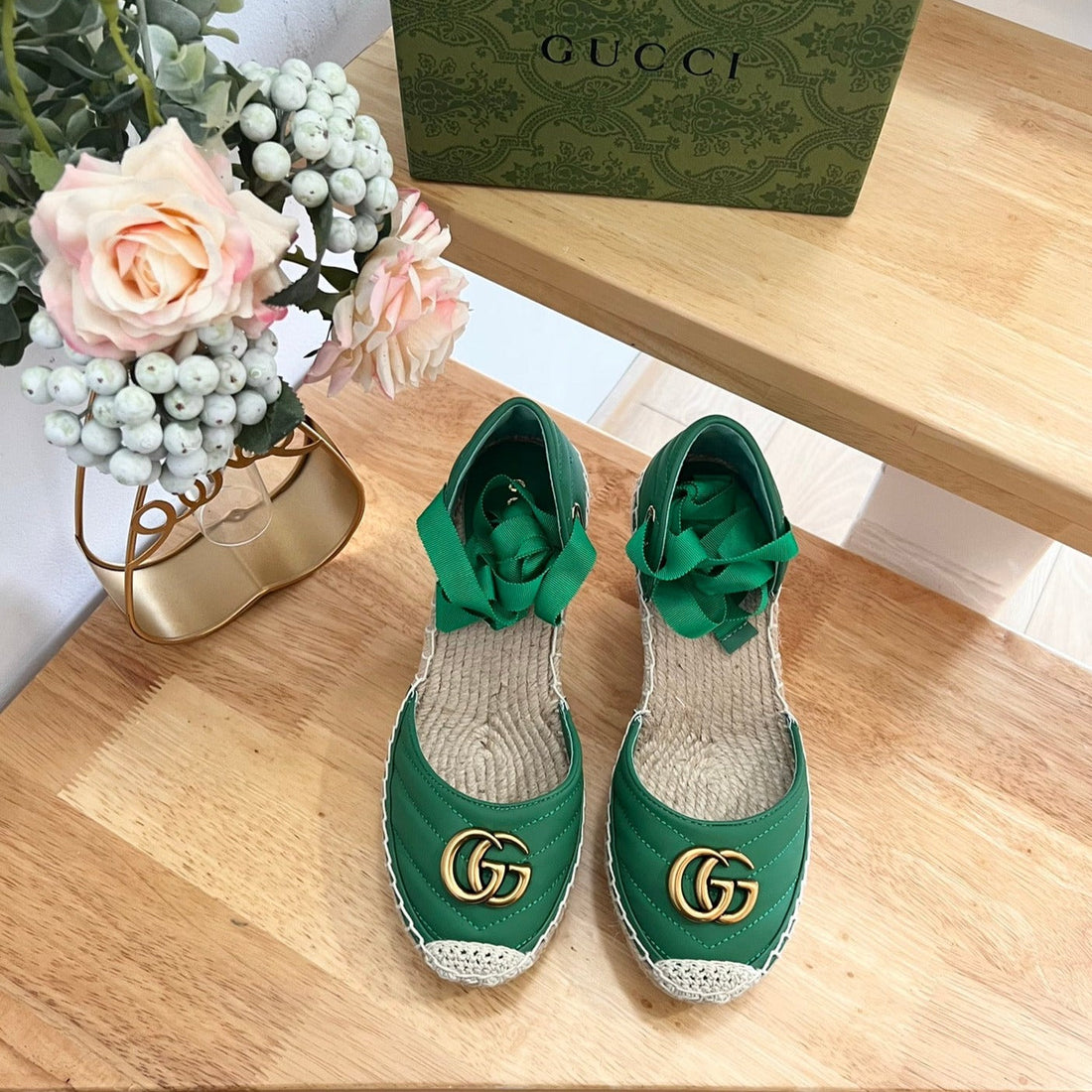 GG Crochet Platform Espadrilles Jade Green