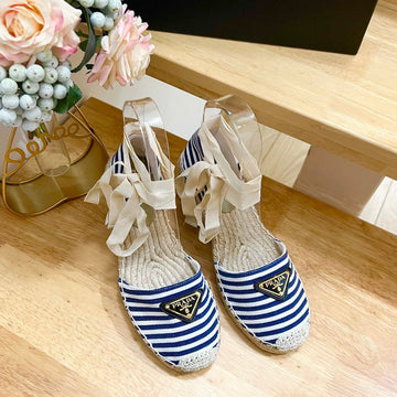 Pra Stripe Espadrille Wedge Sandal Navy Fabric