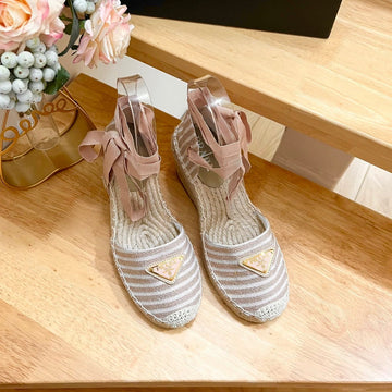 Pra Stripe Espadrille Wedge Sandal Pastel Pink Fabric