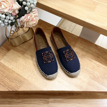 Loew Anagram Espadrille Denim Brown Leather And Canvas