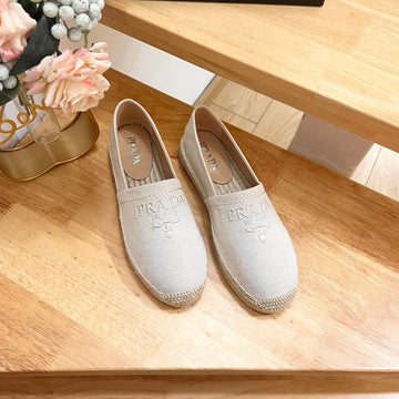 Pra Espadrilles Loafers Creamy White Linen Fabric