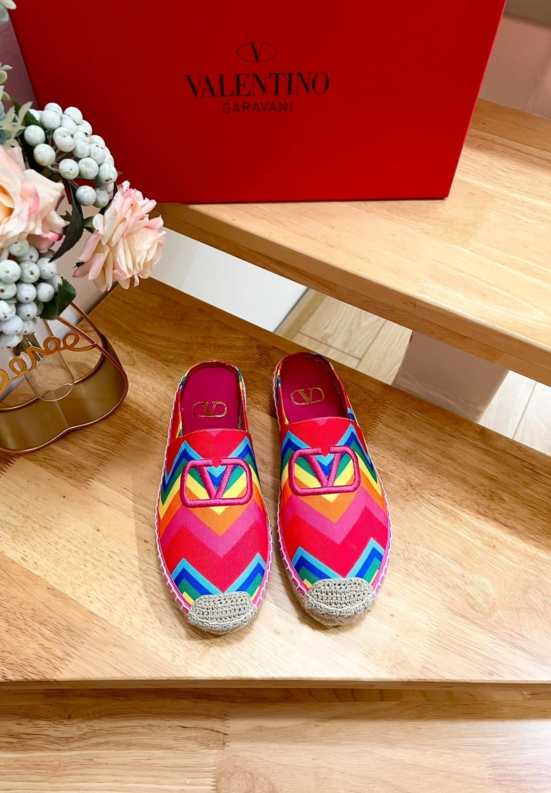 Garavani Printed Colorful Canvas Mule With Embroidered Logo