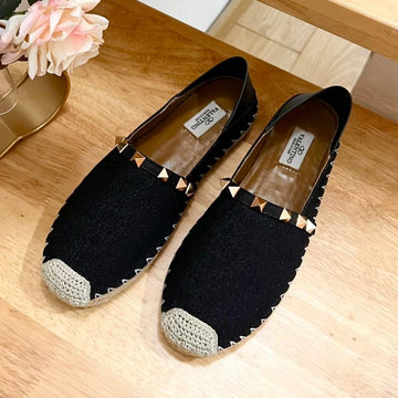 Rockstud Black Canvas Espadrilles