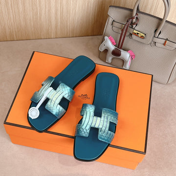 Hm Oran Sandals Dark Teal Calfskin 312781