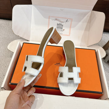 Hm Oasis Sandals White Mix Khaki Brown Chisel Pattern Cowhide 544090