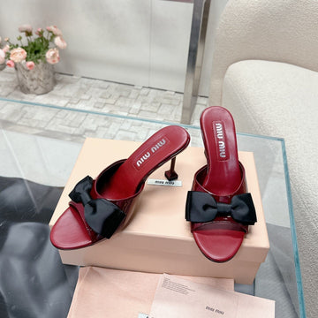 Miu Mordoré Black Bows Mules 70MM Burgundy Cowhide 445511