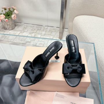 Miu Mordoré Black Bows Mules 70MM Black Cowhide 445512