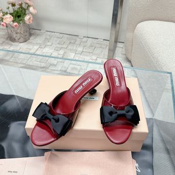 Miu Mordoré Black Bows Mules 50MM Burgundy Cowhide 445520