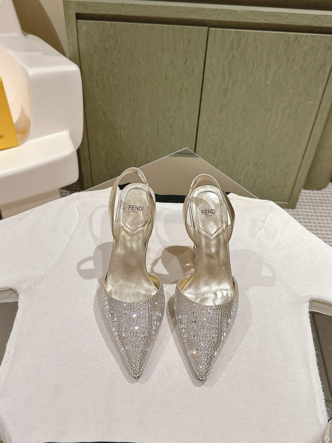 Fendi Sequins High-Heeled Slingback 85MM Gold