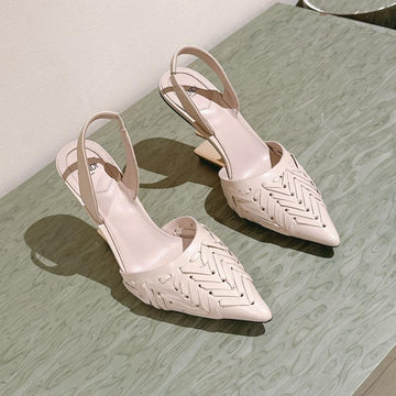 Fendi First High-Heeled Slingback 85 Mm In Beige Lambskin Gold Hardware