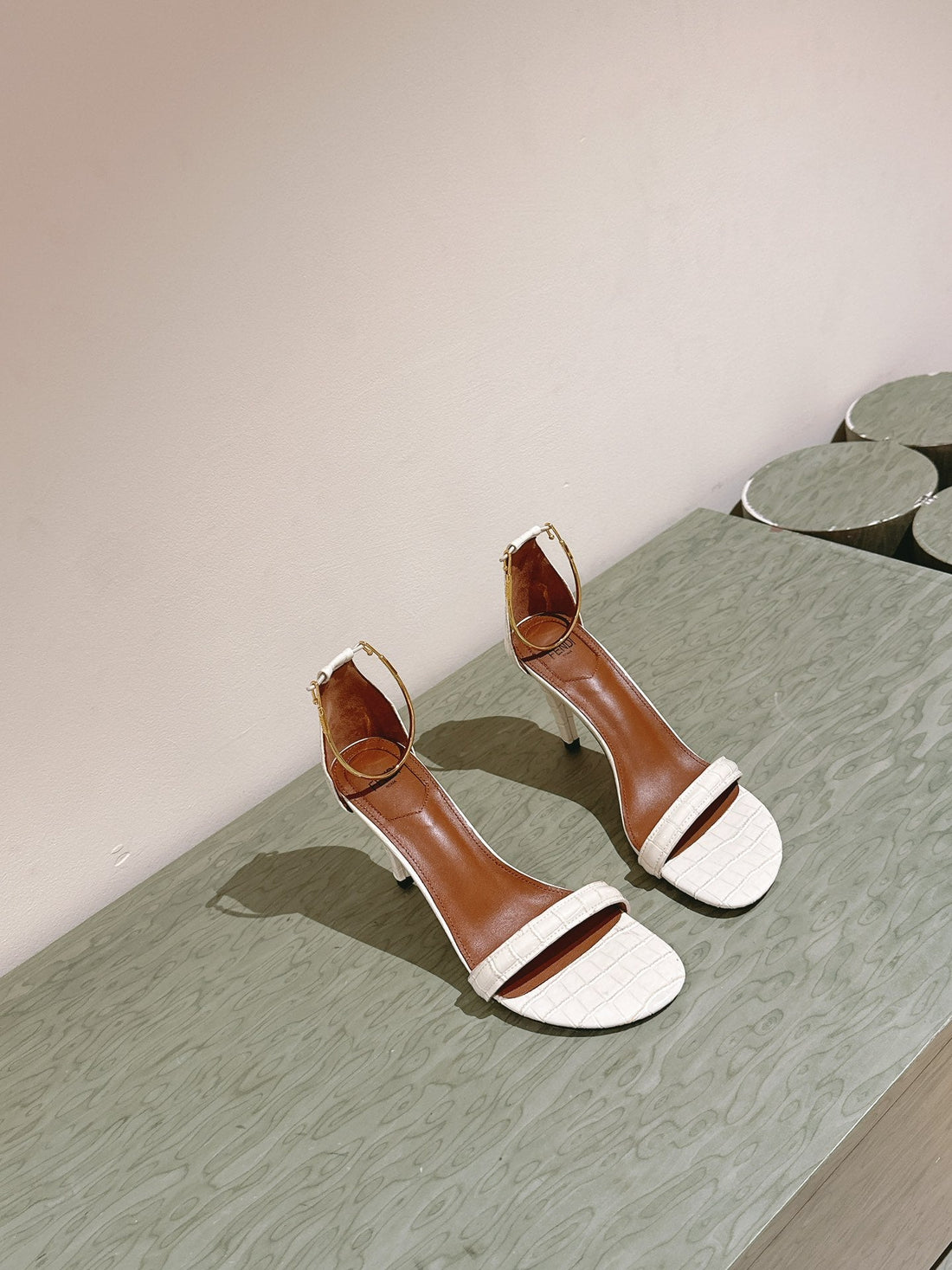 Fendi High-Heeled 85 Mm In White Lambskin With Gold Hardware