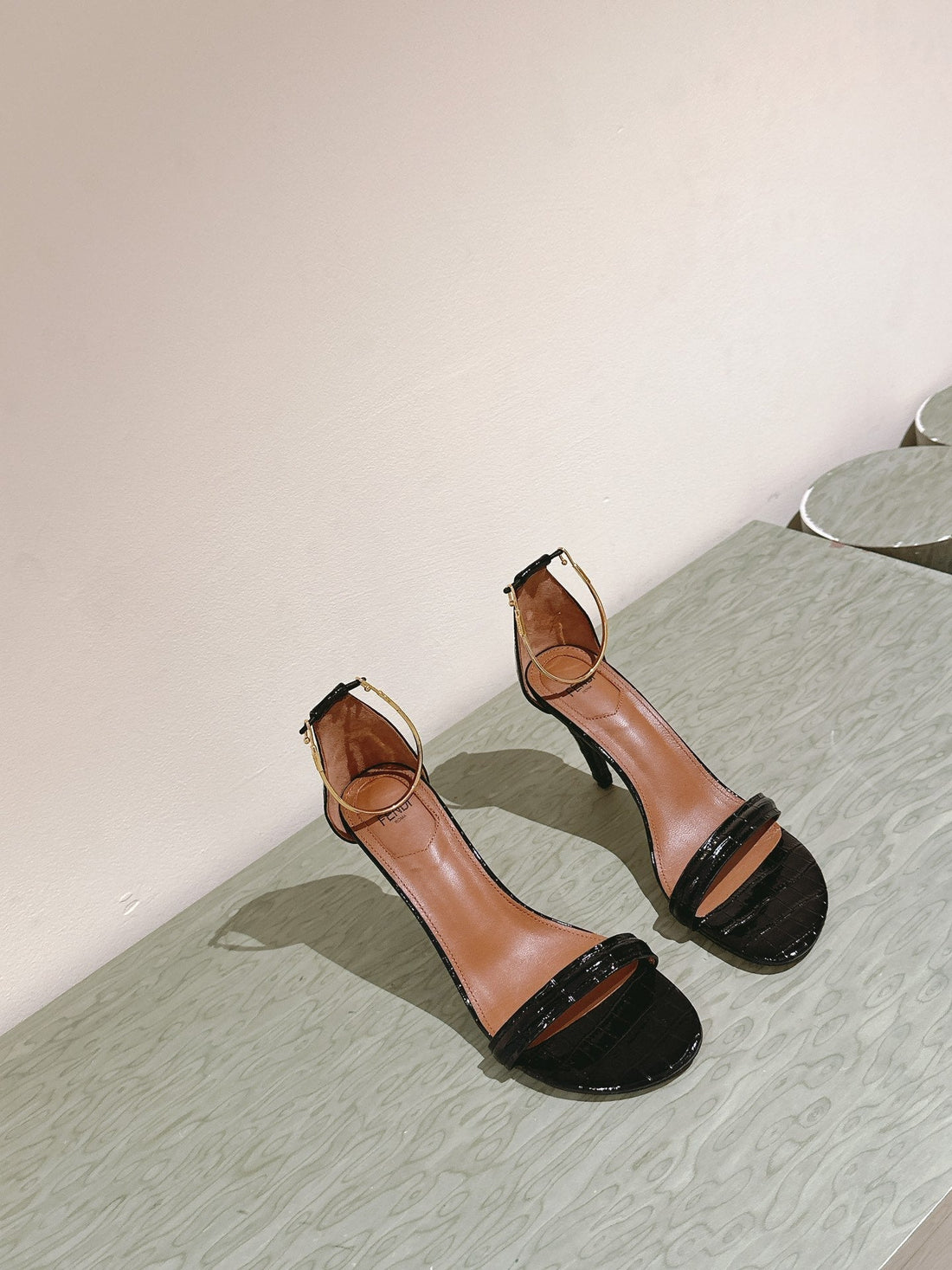 Fendi High-Heeled 85 Mm In Black Lambskin With Gold Hardware