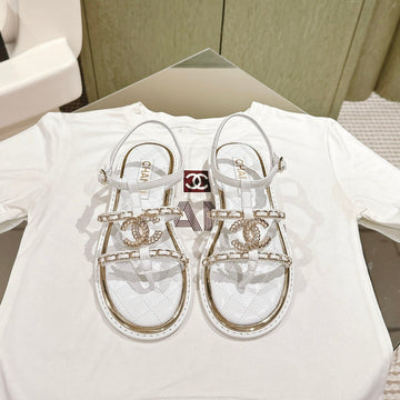 Sandal Leather Strap White Quilted Calfskin