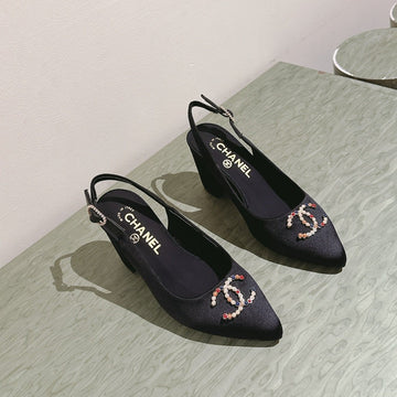 Slingbacks 75 Black Satin Multicolor Logo