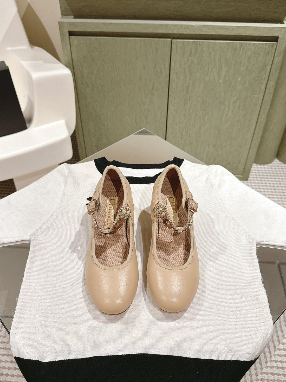 CC High Mary Jane Almond Beige Lambskin