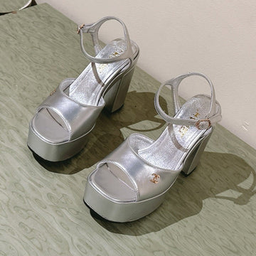 CC High Sandal Silver Calfskin