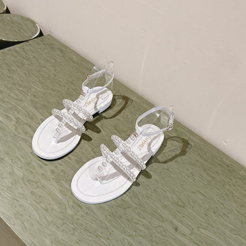 CC Sandals Pearl Roman In White Lambskin