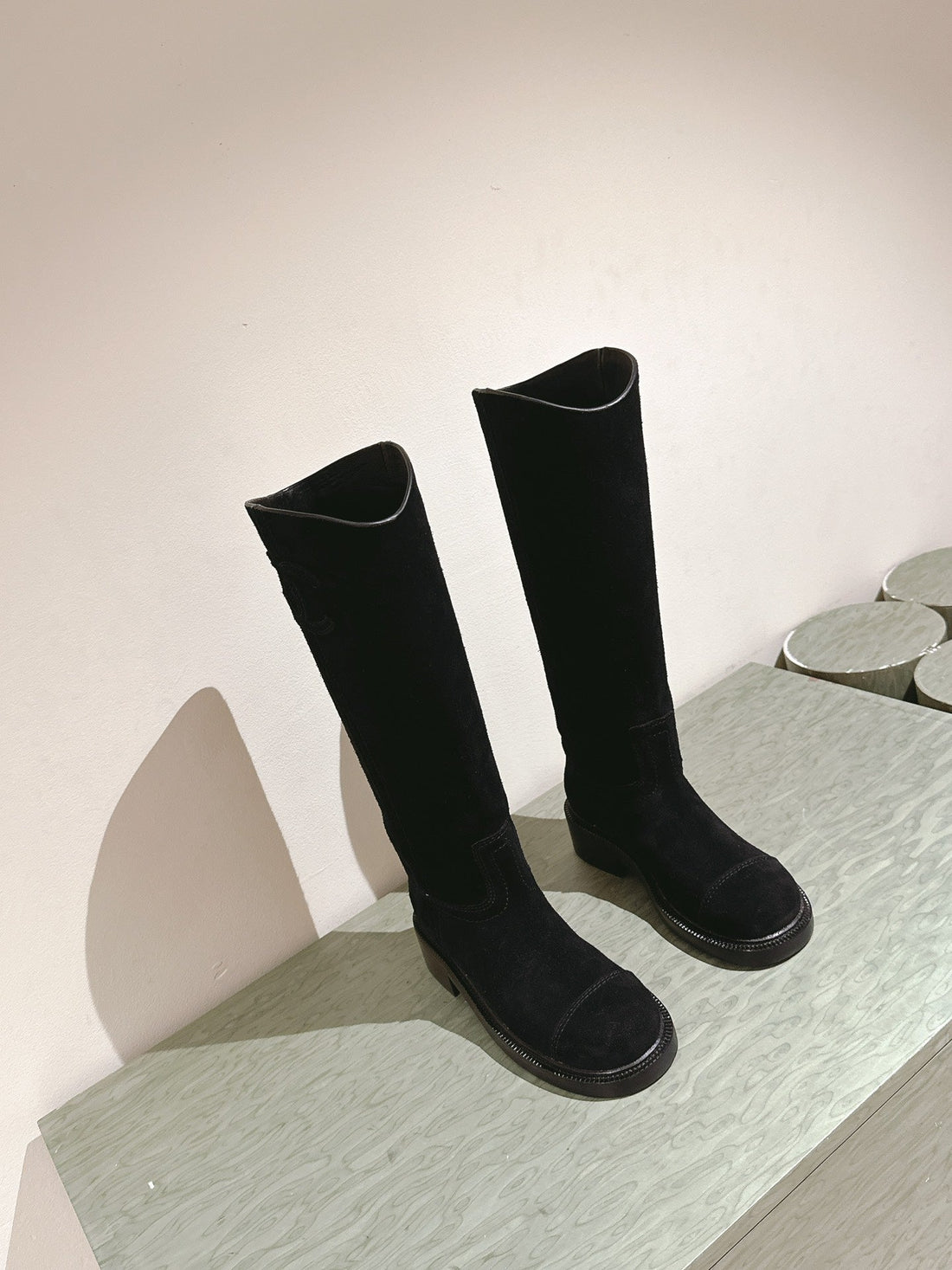 CC High Boots Black Suede Calfskin
