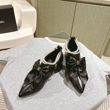 CC 24A Pearl Bow Slingbacks 65MM Black Sheepskin 447465