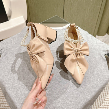 CC 24A Pearl Bow Slingbacks 65MM Beige Sheepskin 447466
