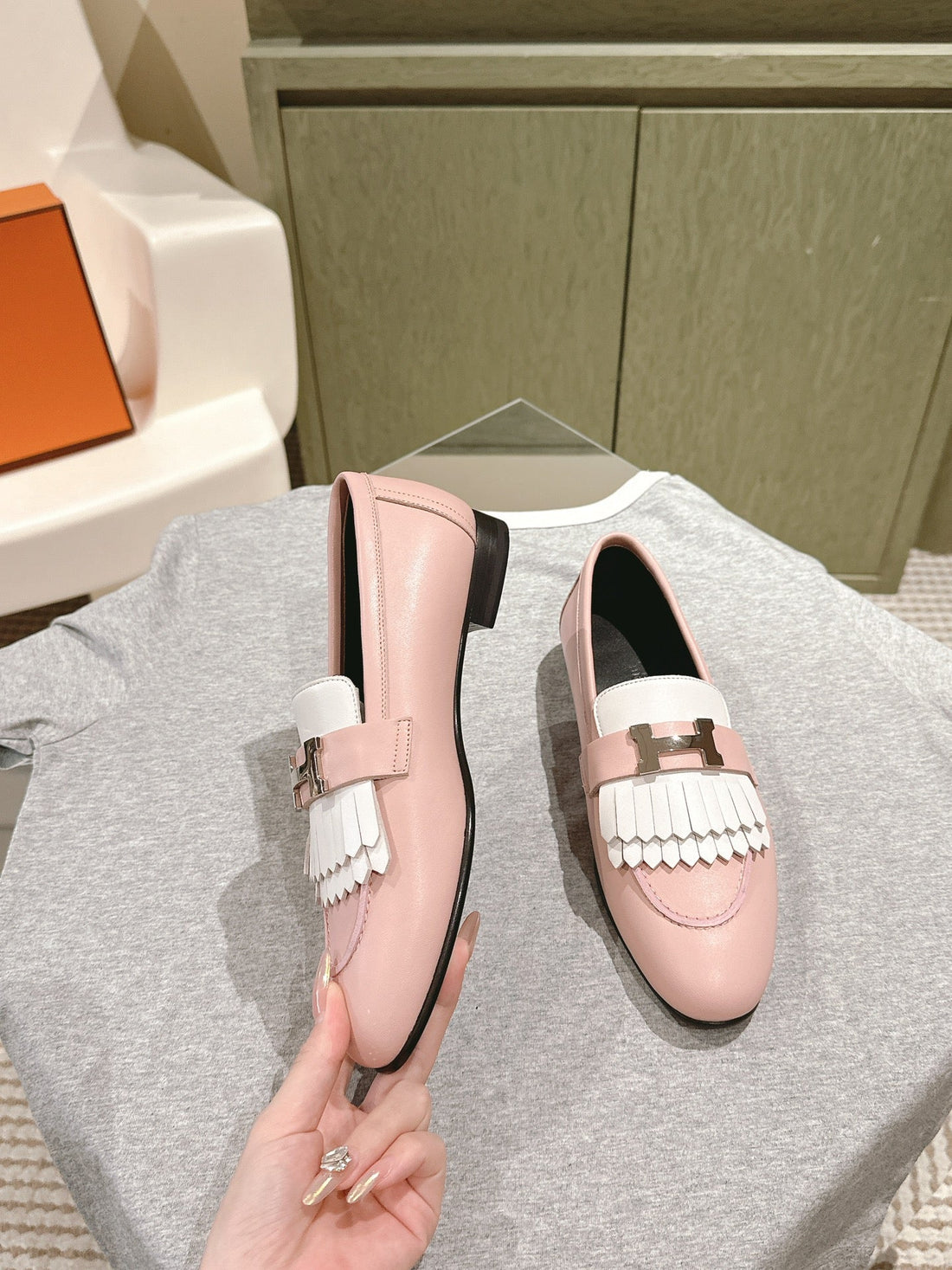 Hm Mocassins Royal Loafers Muted Pink White Sheepskin 445006