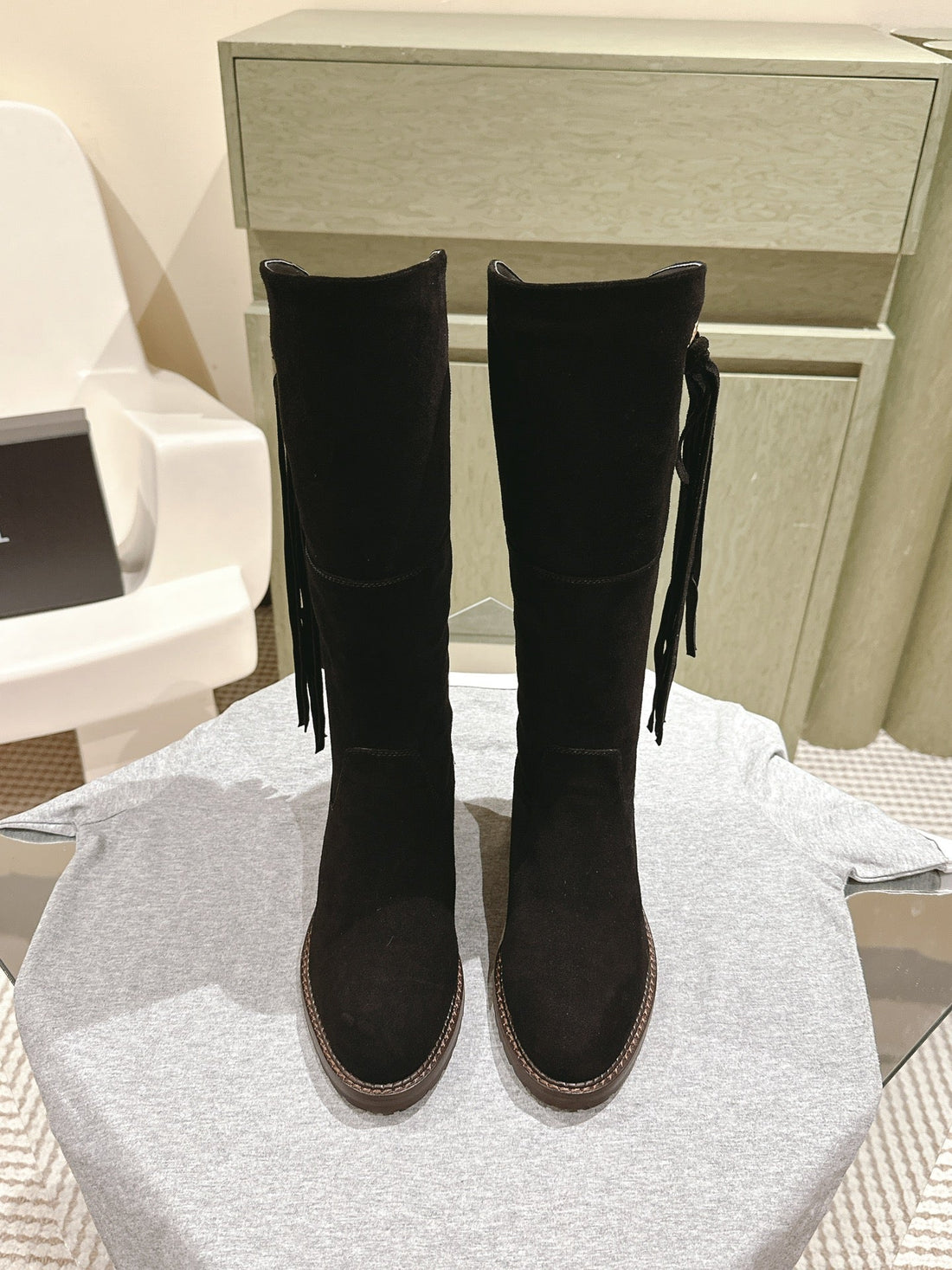 CC Knee-High Boots 40MM Black Suede Leather 447192