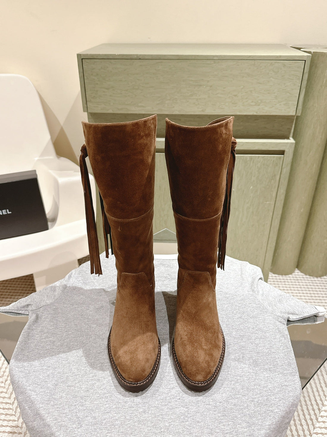 CC Knee-High Boots 40MM Brown Suede Leather 447193