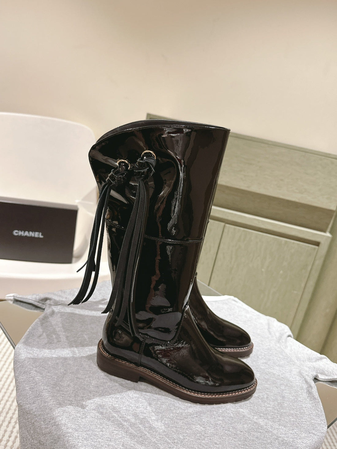 CC Knee-High Boots 40MM Black Patent Leather 447194