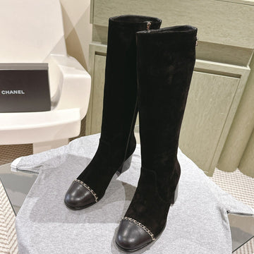 CC 24 Fw Knee-High Boots With Chain 70MM Black Suede 447183