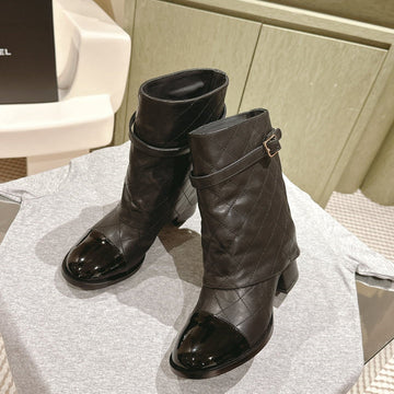 CC 24SS Fold-Over Low Boots 40MM Black Quilted Sheepskin 447478