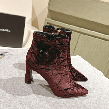 CC Ankle Boots 85MM Brown Red Rough Velvet Fabric