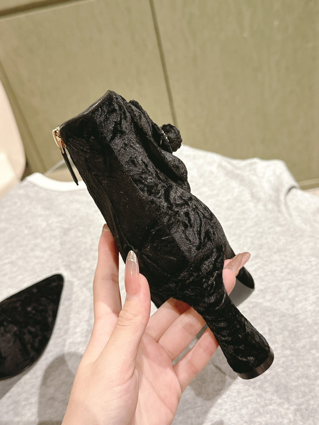 CC Ankle Boots 85MM Black Rough Velvet Fabric