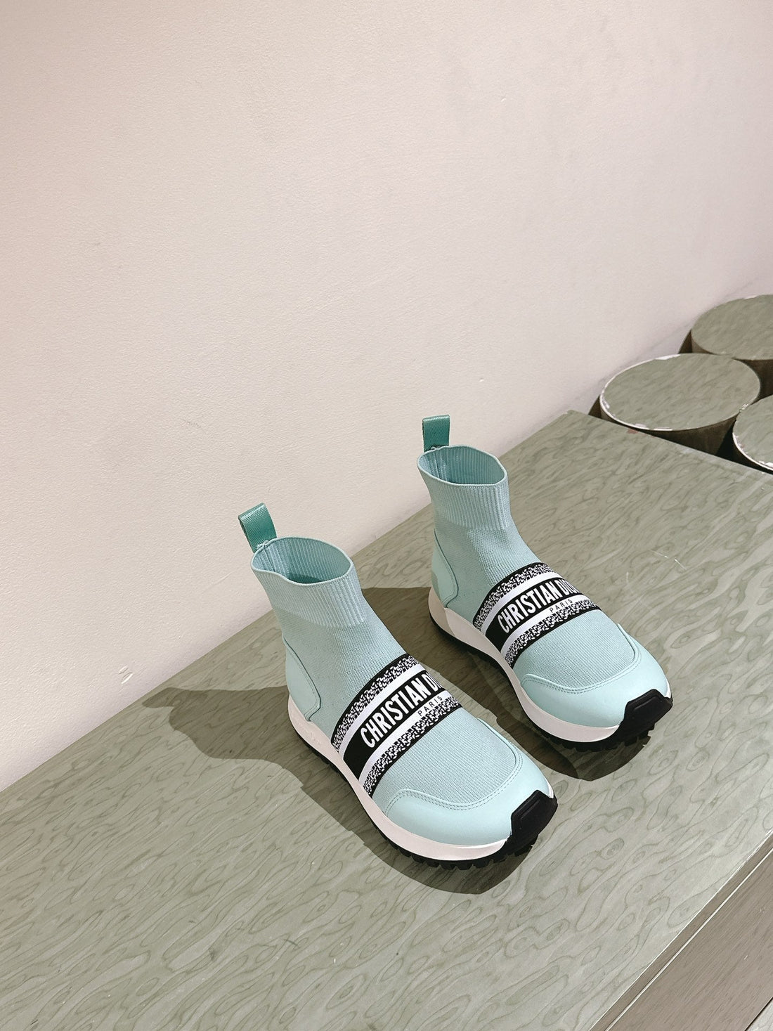 CD High-Top Sneaker 40MM Jade Green Stretch Wool And Lambskin