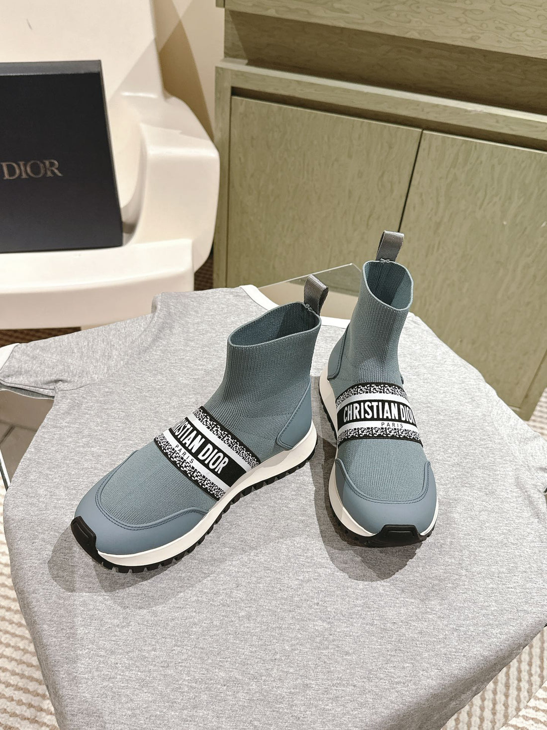 CD High-Top Sneaker 40MM Blue Grey Stretch Wool And Lambskin