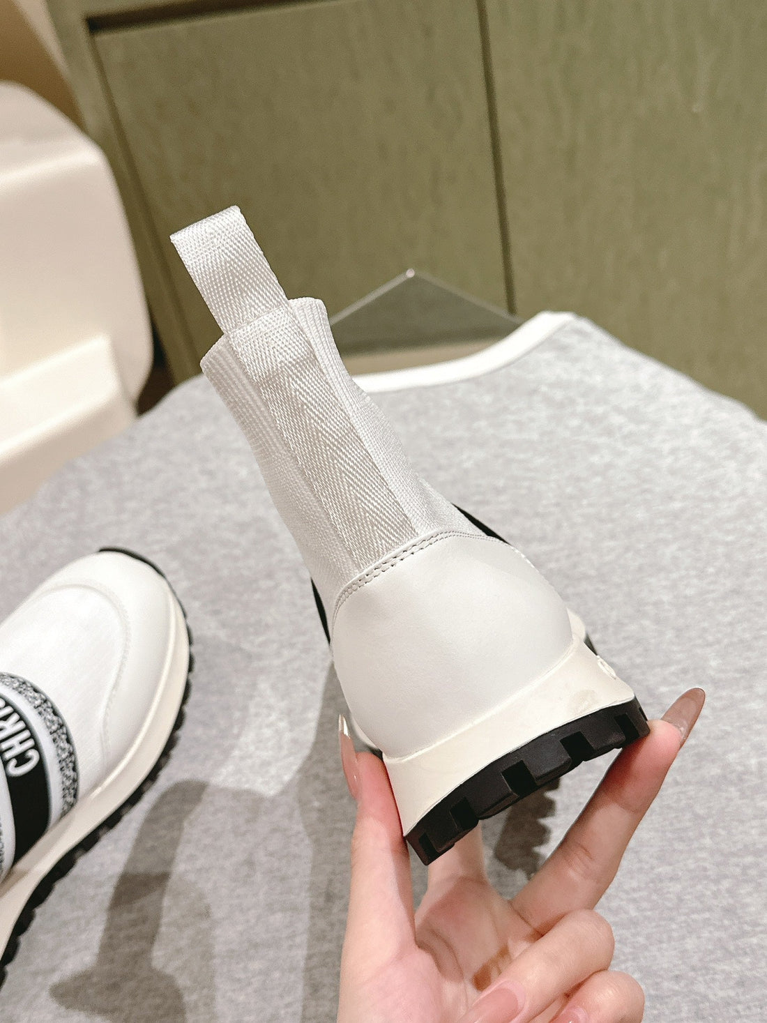 CD High-Top Sneaker 40MM White Stretch Wool And Lambskin