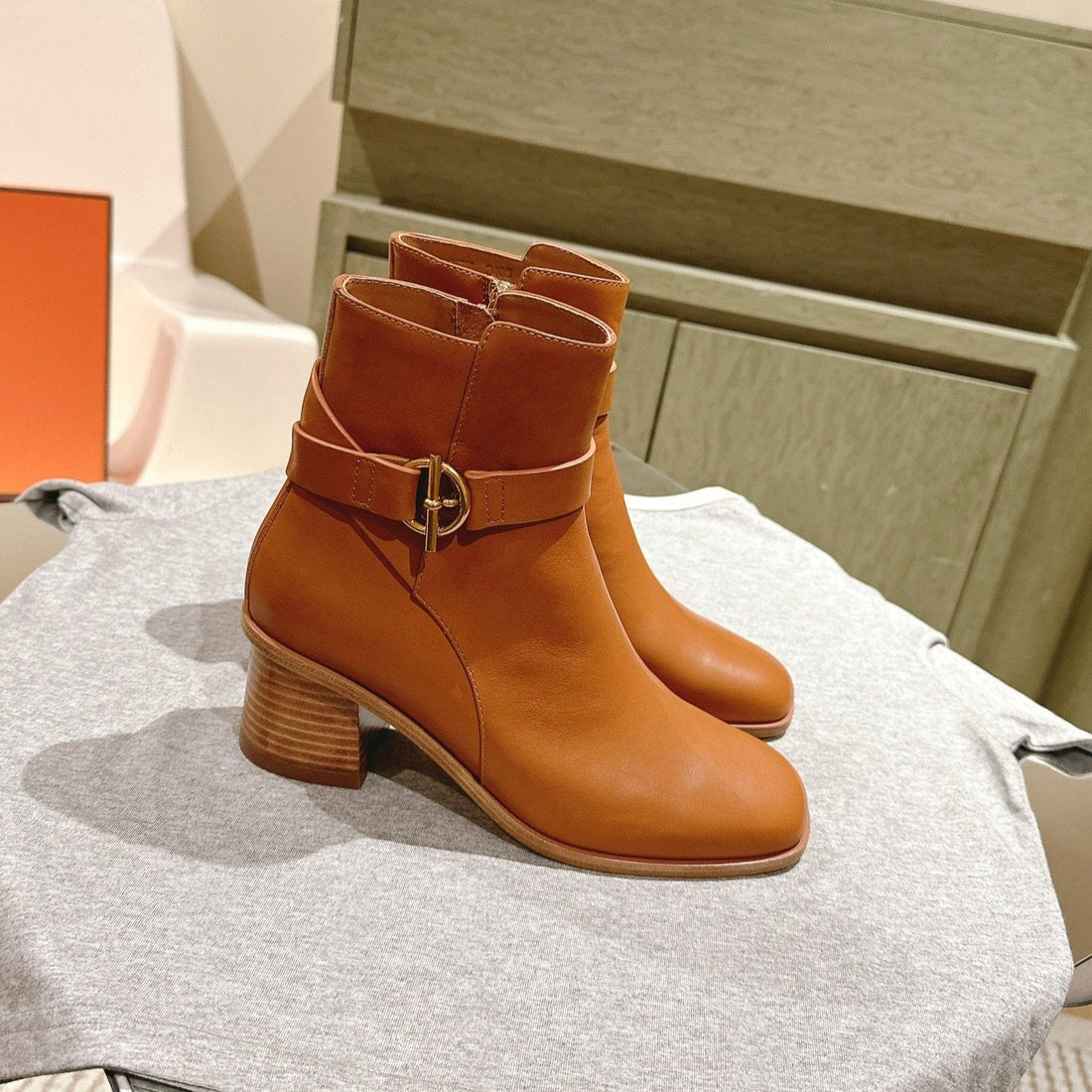 Hm Jill Ankle Boot 65MM Brown Orange Calfskin 974682