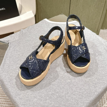 CC 25SS Espadrille Sandals 85MM Charcoal Gray Quited Sheepskin 462239
