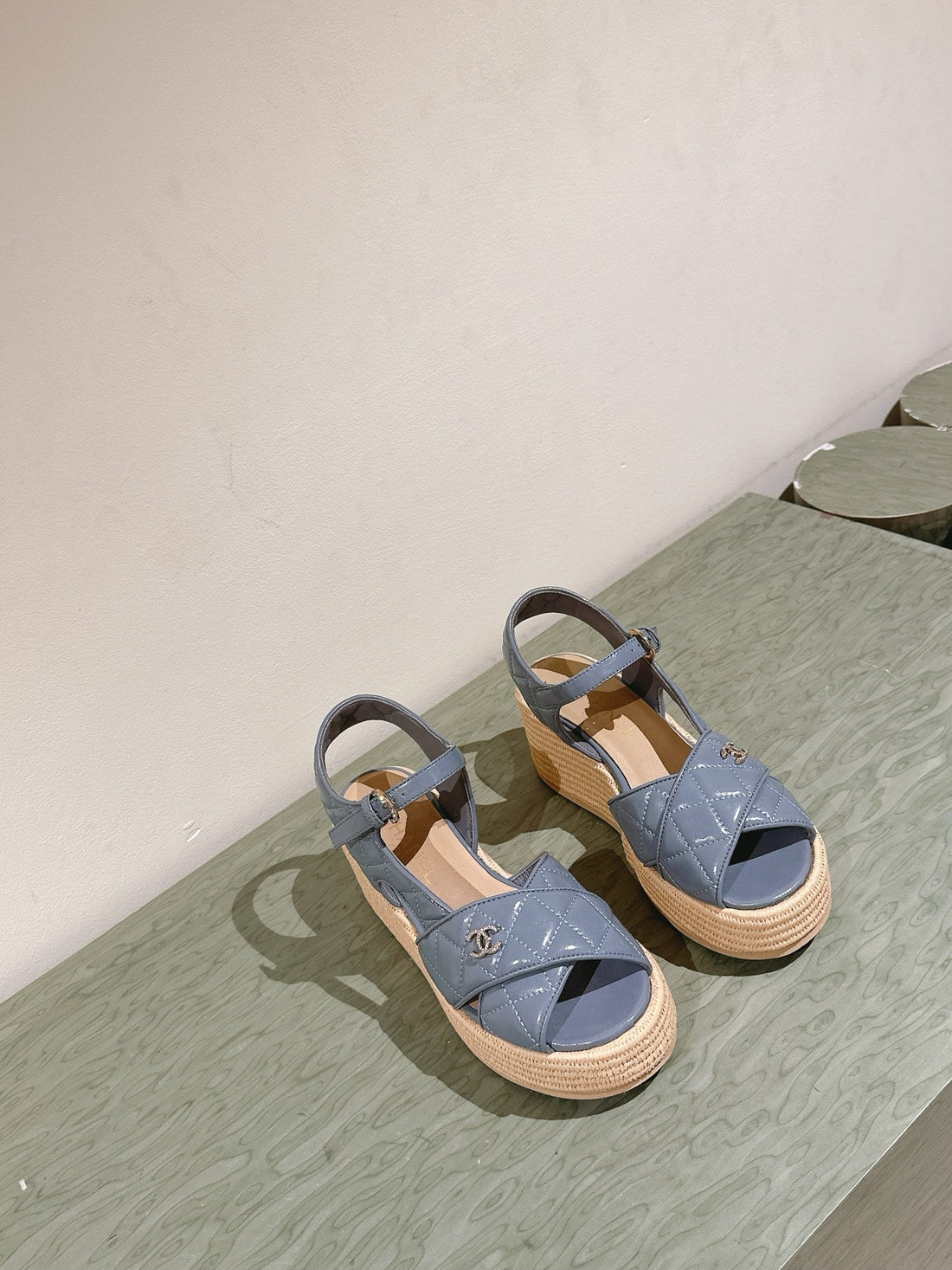 CC 25SS Espadrille Sandals 85MM Slate Blue Quited Sheepskin 462241