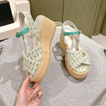 CC 25SS Espadrille Sandals 85MM Greenish-Blue Colorful Tweed Cowhide 462245